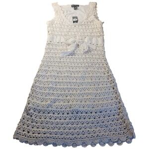 INC‎ Diana Crochet Midi Dress L NWT Ivory Sleeveless Lined Knit Resort Boho Chic